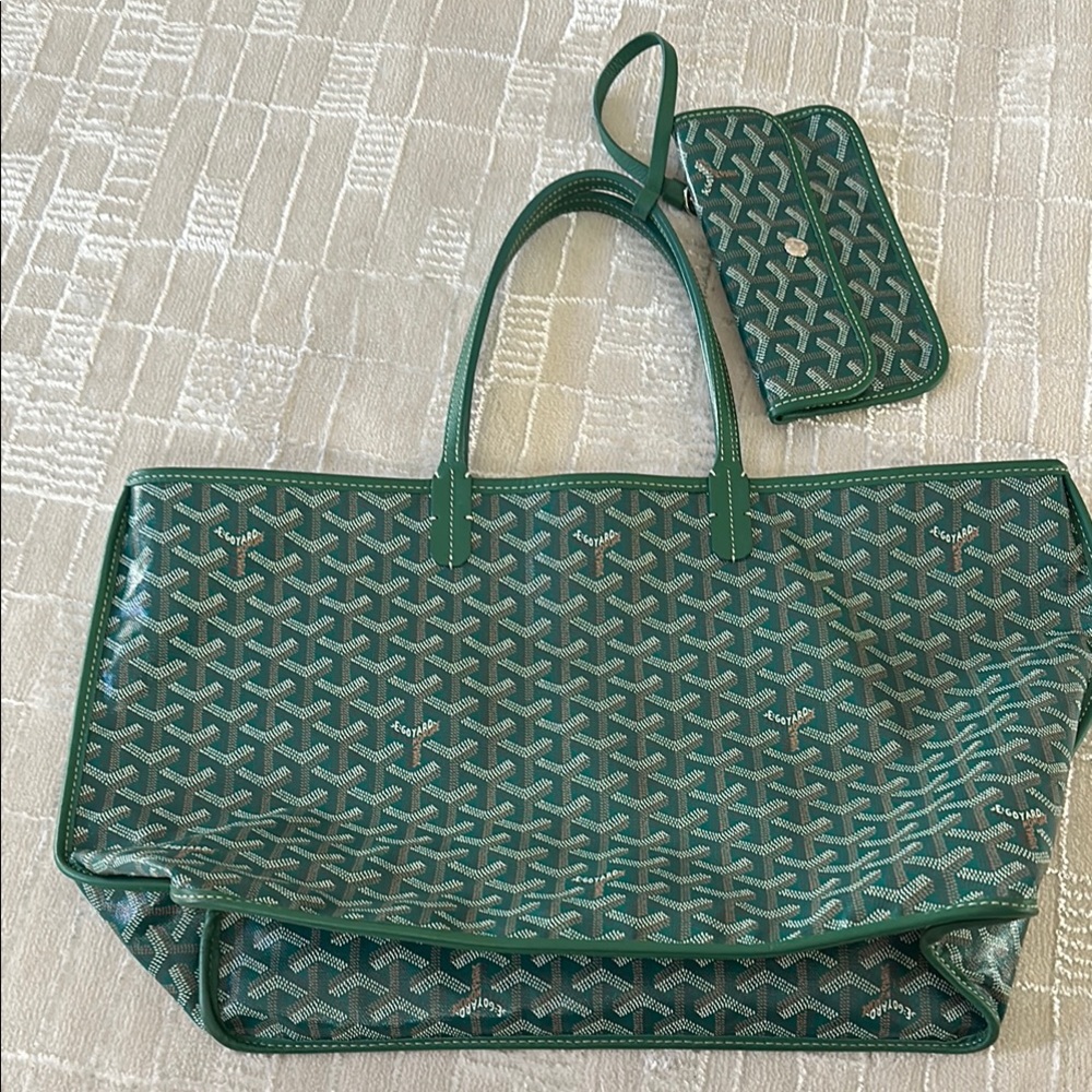 Green Designer Tote Bag with Matching Pouch